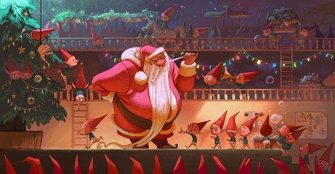 Santa's Workshop on Behance Santa's Workshop Illustration, Guided Art, Christmas Artwork, Animated Christmas, Christmas Characters, Christmas Scene, Christmas Illustration, Book Illustration, Dia De Muertos