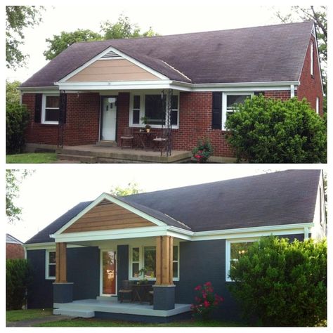 porch remodel before and after | Before and after shots of front porch remodel in East ... | For the H ... Front Porch Remodel Before And After, Front Porch Remodel, Front Porch Addition, Ranch House Exterior, Painted Brick House, House Makeovers, Porch Remodel, Porch Addition, Plans Architecture