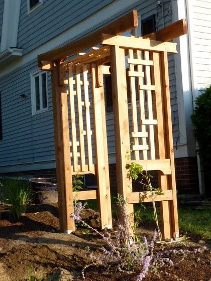 arbors in the craftmen style | Craftsman/Asian style arbor. Diy Arbor, Arbor Trellis, Diy Arbour, Garage Pergola, Wood Trellis, Arbors Trellis, Wooden Trellis, Cheap Pergola, Diy Trellis