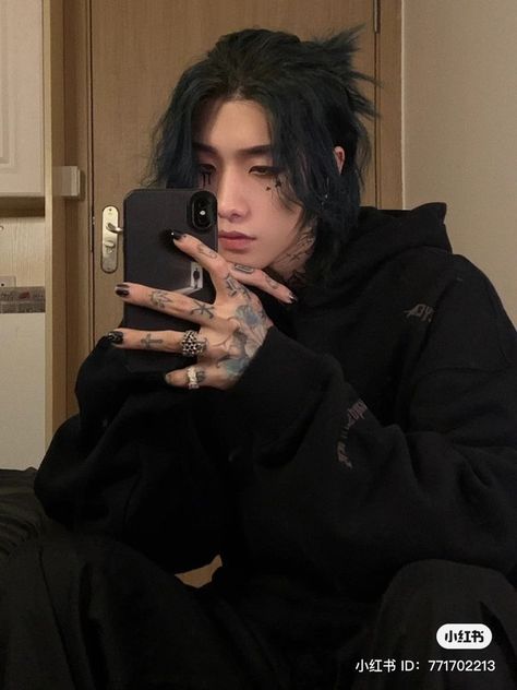 Guy With Pigtails, Chinese Male Long Hair, Japanese Guy Face Claim, Korean Face Claims Male Long Hair, Cute Black Hair Guys, Asian Eboy Aesthetic, Black Style Aesthetic Men, Alt Guys With Long Hair, Male Idol Aesthetic