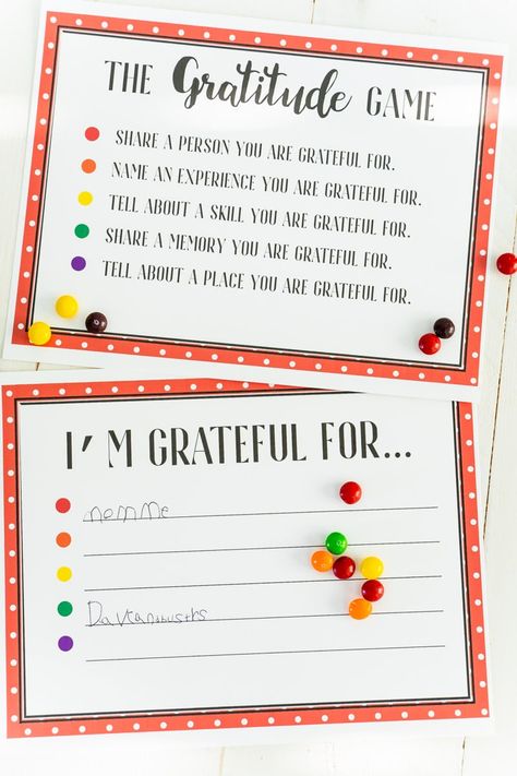 A free printable gratitude game for kids or for around the Thanksgiving table! One of the most fun Thanksgiving activities for families! Thanksgiving Gratitude Activities, Gratitude Activities For Kids, Gratitude Game, Thankful Activities, Skittles Game, Fun Thanksgiving Games, Christian Thanksgiving, Thanksgiving Gratitude, Gratitude Activities