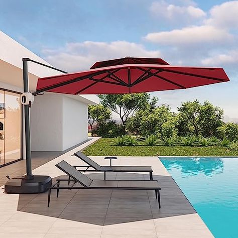 umbrella, pool cover, shade, wine, summer, pool umbrella, pool, fun, deck ideas, pool ideas Umbrella For Pool, Pool Umbrellas, Offset Umbrella, Patio Sets, Table Outdoor, Cantilever Umbrella, Patio Backyard, Outdoor Umbrella, Patio Umbrellas