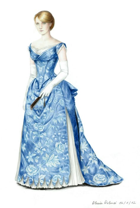 Blue Ball Gown (1885) by AlessiaPelonzi 1880s Ball Gown, 18th Century Ball Gown, Staedtler Pencil, Gown Aesthetic, 1899 Fashion, Blue Ball Gown, Cinderella Theme, Gown Designs, Victorian Gown