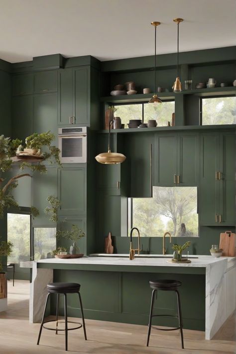 Timeless Interior Design Style, Green Kitchen Paint, Bright Room Colors, Best Wall Paint, Green Kitchen Walls, Olive Green Kitchen, Best Wall Colors, Green Painted Walls, Color Combinations Home