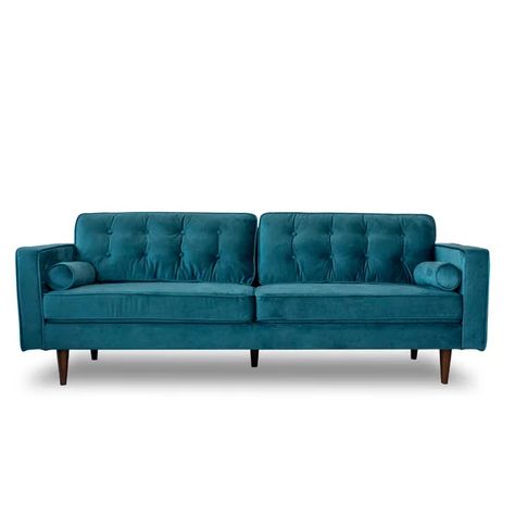 Adela 84.5" Velvet Square Arm Sofa Turquoise Velvet Sofa, Tiny Home Living Room, Teal Loveseat, Teal Velvet Sofa, Modern Velvet Sofa, Mid Century Modern Pillows, Teal Sofa, Home Living Room Decor, Tiny Home Living