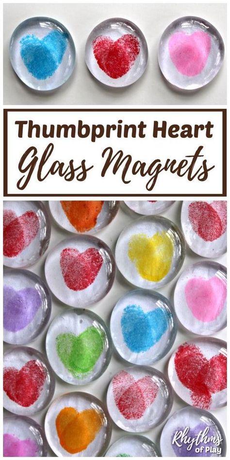 Glass Gem Magnets, Thumbprint Heart, Valentinstag Party, Glass Magnets, Thumb Prints, Heart Magnets, Preschool Valentines, Valentine Crafts For Kids, Valentine's Day Quotes