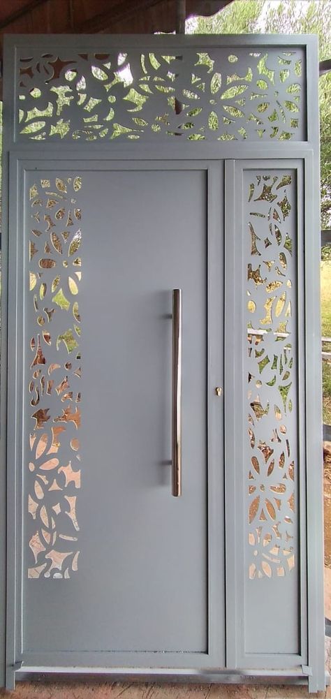 Cnc Iron Door Design Modern, Metal Screen Doors, Metal Front Door, House Balcony, House Balcony Design, Doors Interior Modern, Screen Doors, Gate Hardware, Main Door Design