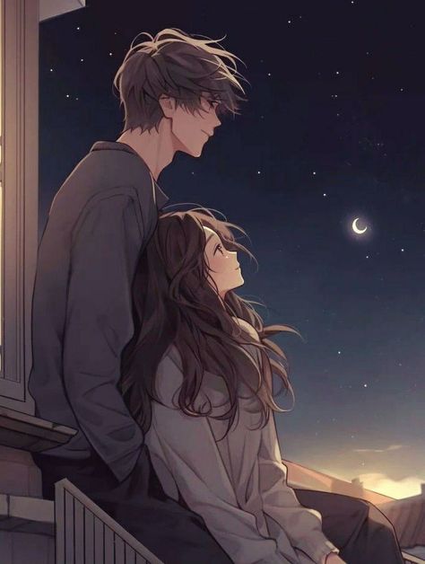 The Night Sky, Two People, Night Sky, The Sky, The Moon, Moon, Stars, Anime, Art