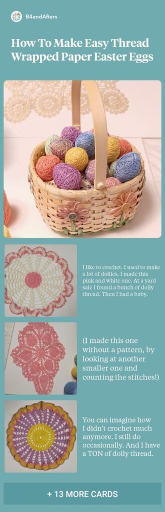 pastel thread wrapped Easter Eggs and doilies step by step Diy Furniture Covers, Paper Eggs, Brown Packing Paper, Pastel Easter Eggs, Make A Wreath, Craft Area, Patriotic Crafts, Diy Upcycle, Thanksgiving Crafts