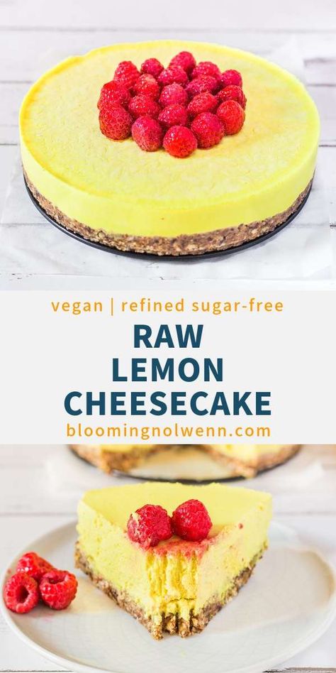 RAW VEGAN LEMON CHEESECAKE #vegan #cheesecake #glutenfree Vegetarian Deserts, Vegan Cheesecake Recipes, Vegan Lemon Cheesecake, Cheesecake Lemon, Dessert Cheesecake, Lemon Cheesecake Recipes, Cheesecake Vegan, Vegan Cheesecake Recipe, Raw Vegan Desserts