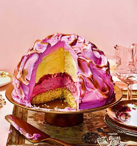 Strawberry ice-cream bombe recipe | Sainsbury`s Magazine Ice Cream Bombe Recipe, Meringue Recipes, Perfect Meringue, Meringue Recipe, Bombe Recipe, Eton Mess, Baked Alaska, Cream Desserts, Ice Cream Desserts