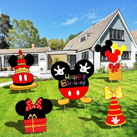 PRICES MAY VARY. 1.Unique Birthday Party Decorations - Our set includes 5pcs happy birthday yard signs and 10pcs plastic stakes, ideal for your birthday parties. These cuties will bring lots of happy touch to your outdoor birthday party. 2.unique design - They have 5 various different vivid cartoon mouse designs like birthday cake, gift box, lovely hat, gift box with balloons and a sign saying "Happy Birthday", which can meet your decorative needs. 3.Reusable - Made of corrugated board, which is Mickey Party Decorations, Happy Birthday Yard Signs, Mickey Birthday Party, Minnie Birthday Party, Girls Birthday Party Decorations, Outdoors Birthday Party, Birthday Yard Signs, Kids Birthday Party Decoration, Birthday Decorations Kids