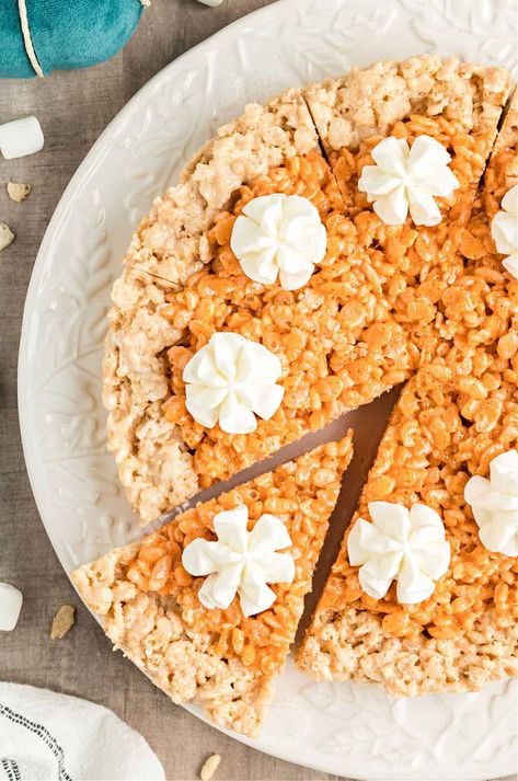 Pumpkin Pie Rice Krispie Treats - Shugary Sweets Turkey Rice Krispie Treats, Pumpkin Rice Krispies, Delicious Thanksgiving Desserts, Easter Rice Krispie Treats, Homemade Rice Krispies Treats, Pumpkin Pie Spice Mix, Pecan Cheesecake, Toffee Recipe, Shugary Sweets