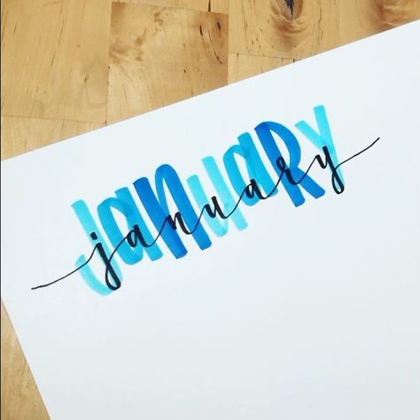 January Font Hand Lettering, January Calligraphy, January Font, Bullet Journal Headers, January Bullet Journal, Journal Fonts, Tombow Dual Brush Pen, Bullet Journal Notes, Bullet Planner