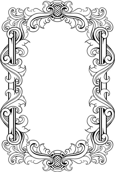 Frame Work Design, Tree Border Design, Antique Frame Drawing, Frame Design Border, Creative Tattoo Ideas For Women, Intricate Frame Design, Black And White Border Designs, Ornate Frame Drawing, Frame Sketch