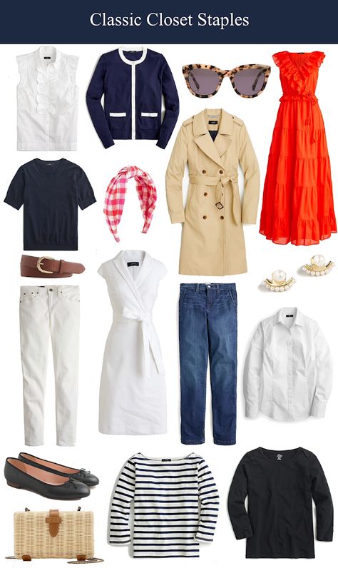 Preppy Capsule Wardrobe Spring, Classic London Style, Capsule Wardrobe Jcrew, Classy Summer Capsule Wardrobe, Preppy Capsule Wardrobe Summer, J Crew Style Summer, J Crew Capsule Wardrobe, Classic Outfits Over 50, Grandma Coastal Fashion