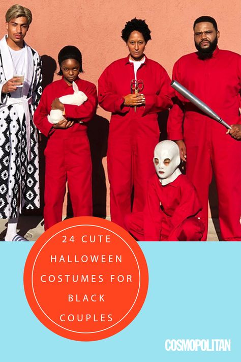 From pun costumes to pop culture ones and everything in between, there are a lot of avenues you can take—some easy while others might require some DIY work. Keep scrolling for some Halloween costume ideas for Black couples, and if you want to look through even more photos here are costume ideas for Black women, for groups of friends, and for people who love a laugh. Black Family Halloween Costumes For 4, Us Movie Costume, Black Man Halloween Costume, Black Men Costumes Halloween, Black Men Halloween Costumes, Black Family Halloween Costumes, Black Men Halloween Costumes Ideas, Halloween Costumes Black Men, Black People Halloween Costumes