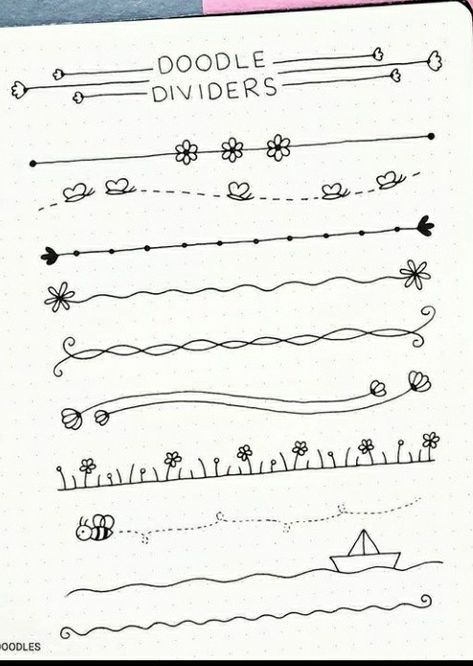 Doodle Dividers Aesthetic, Doodle Lines Border, Cute Note Designs, Bujo Borders And Dividers, Divider Design For Notes, Journal Border Ideas Aesthetic, Cute Doodles For Journal, Border Journal Ideas, Cute Note Doodles