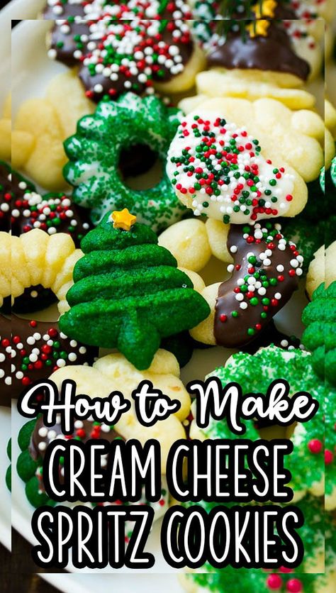 Cream Cheese Spritz Cookie Recipe, Best Spritz Cookie Recipe, Cream Cheese Spritz, Cream Cheese Spritz Cookies, Cookie Press Recipes, Christmas Spritz Cookies, Spritz Cookie, Spritz Cookie Recipe, Christmas Sweet Treats