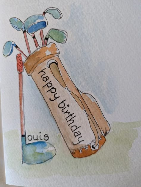 Watercolor Golf Birthday Cards, Watercolor Birthday Card Man, Golf Watercolor, Golf Drawing, Golf Painting, Birthday Presents For Friends, Happy Birthday Cards Diy, Hand Lettering Cards, Painting Birthday