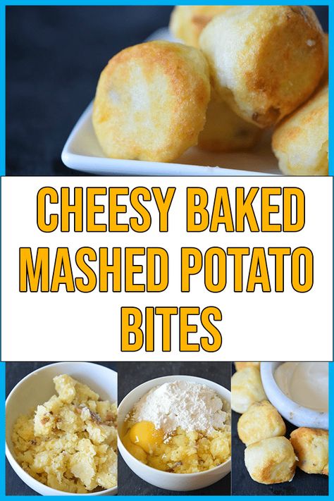 Baked Mashed Potato Bites, Mashed Potato Balls Baked, Easy Baked Potatoes, Cheesy Baked Mashed Potatoes, Mashed Potato Bites, Potato Balls Recipe, Mashed Potato Balls, Easy Baked Potato, Baked Mashed Potatoes