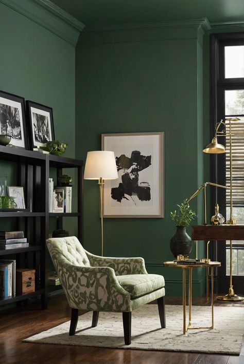 Dive into the daily routine of an interior designer and discover the perfect wall paint color for 2024: Green Smoke (SW 7732), a smoky green shade exuding subdued sophistication. #Ad #homedecor #homedesign #trendgirlApartment #Painthome #interiorarchitecture Wall Colors Green Room Colors
Bright Room office Colors
Apartment Renovation
Home office Remodeling
Modern Paint Colors
2024 Green Walls Ceiling, Emerald Green Wall Paint Living Room, Green Agate Behr Paint, Green Moulding Wall, Green Room With Wallpaper, Green Colour Drenched Living Room, Game Room Colors Paint, Green Ceiling Living Room, Green Paint For Living Room