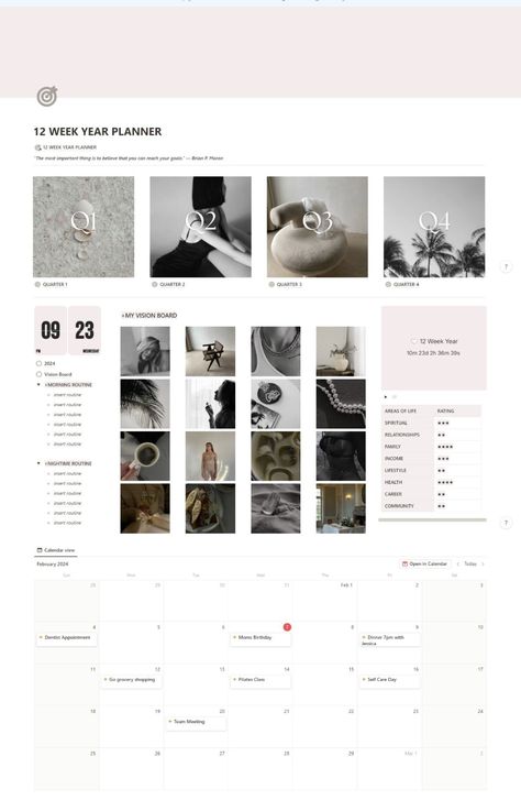 #Notion_Show_Tracker #Notion_Schedule #Notion_Template_Simple #12_Week_Year_Planner Notion Template Aesthetic Personal, Notion Manifestation, Notion Template Ideas Aesthetic, Manifestation Template, 12 Week Year Planner, 2024 Notion, Notion Layout, Organisation Planner, Notion Template Aesthetic