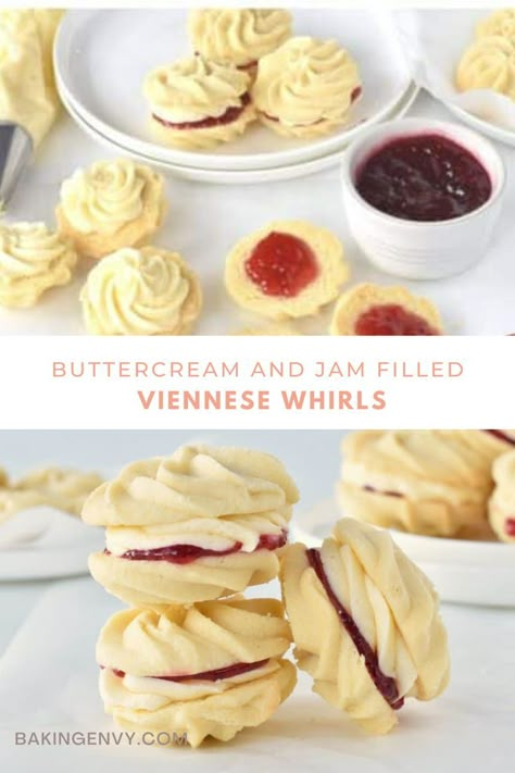 When you think of perfect morning tea treats, you may think of scones or jam tarts. I would argue that these divine Viennese Whirls deserve a place on the plate as well! #specialtydessert #easydessertrecipes #viennesewhirlsrecipe #easybuttercookierecipes بيتي فور, Viennese Whirls, Tea Treats, Jam Tarts, Butter Cookies Recipe, Perfect Morning, Buttery Cookies, Morning Tea, Raspberry Jam