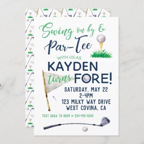 Golf Fourth Birthday, Hole In One Party, Golf Theme Party, Sports Birthday Invitations, Golf Birthday Party, Birthday Themes For Boys, Golf Party, Golf Birthday, 40th Birthday Invitations