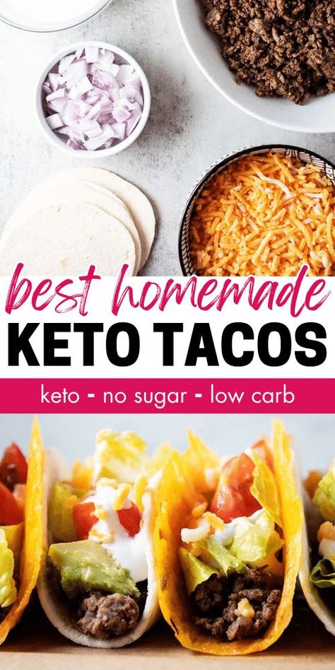 These homemade Keto Tacos are SO good and such a breeze to make. Choose from two different keto tortilla options. Includes keto-friendly taco seasoning recipe! Makes for a delcious keto lunch or dinner. Keto Steak Tacos, Keto Taco Seasoning Recipe, Keto Beef Tacos, Keto Taco Recipes, Keto Tacos, Keto Taco Seasoning, Low Carb Taco Seasoning, Dinner Recipes Healthy Low Carb, Low Carb Tacos