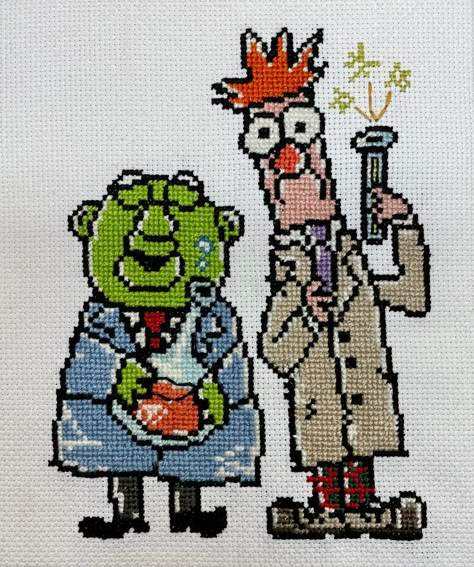 Lorax Cross Stitch, Cross Stitch Characters, Muppet Cross Stitch, Muppets Cross Stitch, Pop Culture Cross Stitch, Bunsen And Beaker, Cross Stitch Ideas, Cross Stitch Quotes, Clothes Embroidery Diy