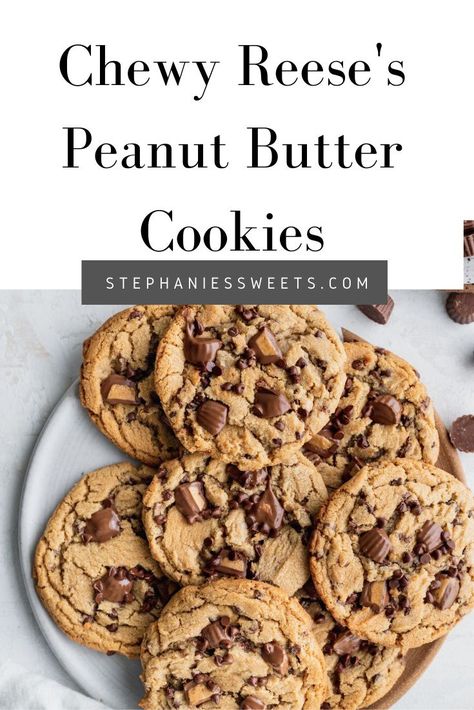 Reese’s Peanut Butter Cup Cookies, Cookies With Reeses Cups, Reeses Peanut Butter Cookies, 2024 Cookies, Reese's Recipes, Peanut Butter Chip Cookies, Pb Cookies, Insomnia Cookies, Healthy Peanut Butter Cups