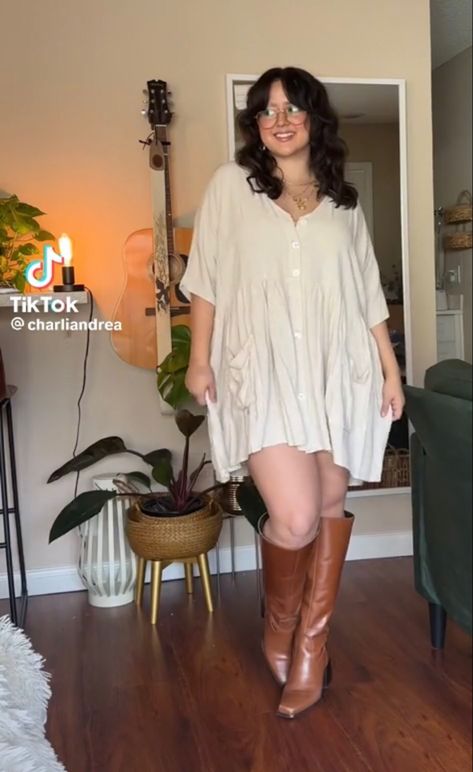 Plus Size Mini Dresses Casual, Whimsical Fashion Plus Size, Mid Size Cottagecore Outfits, Cottage Core Aesthetic Outfit Plus Size, Cute Midsize Outfits Fall, Plus Size Fall Looks 2023, Plus Size Mini Dress, Boho Outfits Midsize, Boho Summer Outfits Plus Size