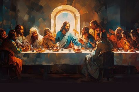 Through its rich symbolism, profound teachings, and enduring legacy, the Last Supper invites individuals to journey deeper into the mystery of Christ's love and sacrifice, inspiring faith, devotion, and transformat... Last Supper Art, Christian Canvas Paintings, The Last Supper Painting, Jesus Last Supper, Love And Sacrifice, Lords Supper, Jesus Wall Art, Jesus Teachings, Christian History