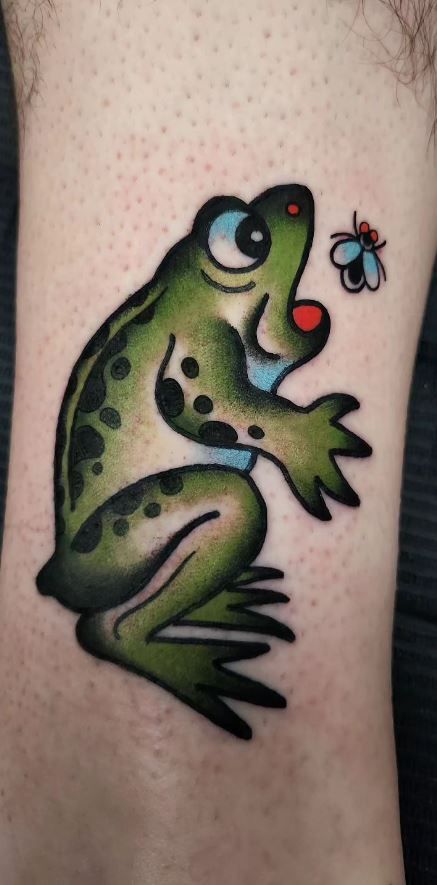 Color Frog Tattoo, Traditional Frog Tattoo Flash, Traditional Toad Tattoo, Frog Traditonal Tattoo, Trad Frog Tattoo, Old School Frog Tattoo, American Traditional Frog Tattoo, Frog Tattoo Traditional, Frog Flash Tattoo