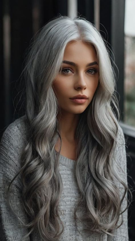 Silver Stunner Gray Hair: Top Layered Haircuts for a Grey Hair Style Grey Hair Young, Grey Hair Texture, Voluminous Updo, Feathered Bob, Grey Hair Looks, Grey Hair Wig, Modern Shag Haircut, Pale Complexion, Hair Challenge