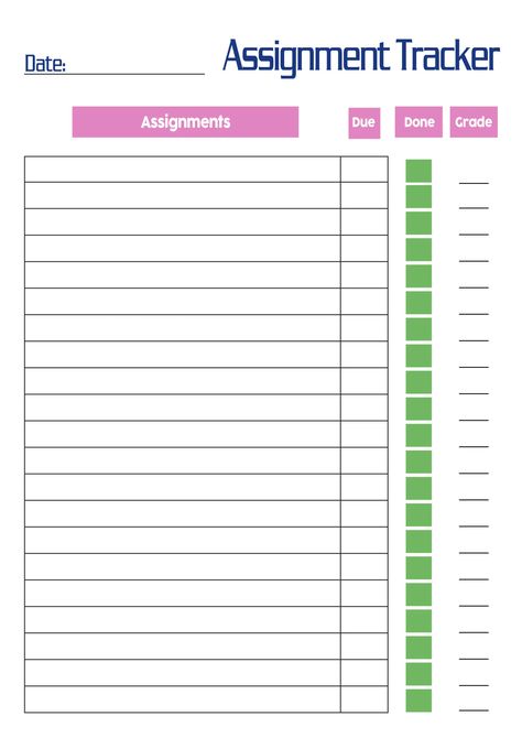 Tracking your assignments during and after submission will help you work towards maintaining or achieving better grades. With ‘My Assignment Tracker’ you can keep a note of the assignment, its due date, the progress status and the grade you received. Make your life easy with Printables! Download this planner from theprintables.in Homeschool Grade Tracker, Assignment Tracker, Better Grades, Grade Tracker, Due Date, Good Grades, Free Downloads, Printable Worksheets, Back To School