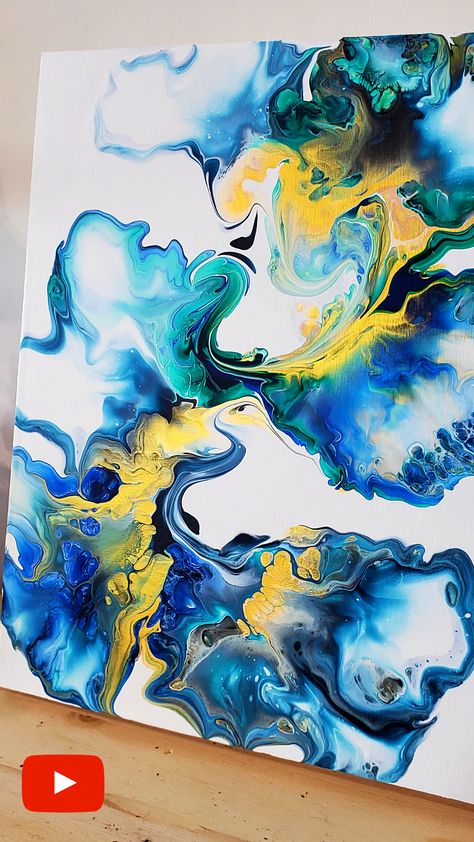 Gorgeous Acrylic Pour Painting with just paint and water! Ocean Dance fluid art with bright gold. Acrylic Pouring tutorial by Olga Soby String Painting, Olga Soby, Terracotta Paint, Abstract Ocean Painting, Gold Art Painting, Acrylic Pouring Techniques, Simple Acrylic, Dutch Pour, Reference Pics