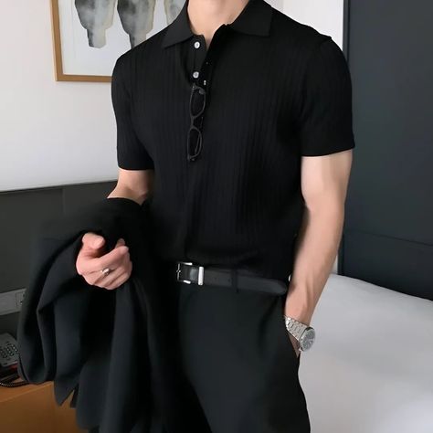 Elevate your summer style with our Lapel Polo Shirt 🌞. This solid color knitwear combines casual comfort with a touch of sophistication 🌟. Perfect for any occasion! ✨ #MensFashion #SummerStyle #KoreanFashion #CasualWear #PoloShirt #Knitwear #SolidColor #FashionBrand #Menswear #StyleUpgrade #viral #explore Black Polo Shirt Outfit Men, Black Polo Outfit Men, Black Polo Outfit, Polo Outfit Men, Polo Shirt Outfit Men, Summer Wear For Women, Polo Shirt Outfits, Shirt Outfit Men, Polo Outfit