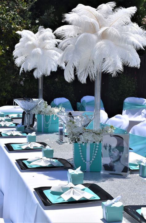 Turquoise Party Theme, Tiffany Blue Quinceanera, Tiffany Blue Party Decorations, Tiffany Sweet 16, Senior Breakfast, Tiffany Blue Party, Breakfast At Tiffanys Party Ideas, Tiffany Themed Bridal Shower, Tiffany Birthday Party