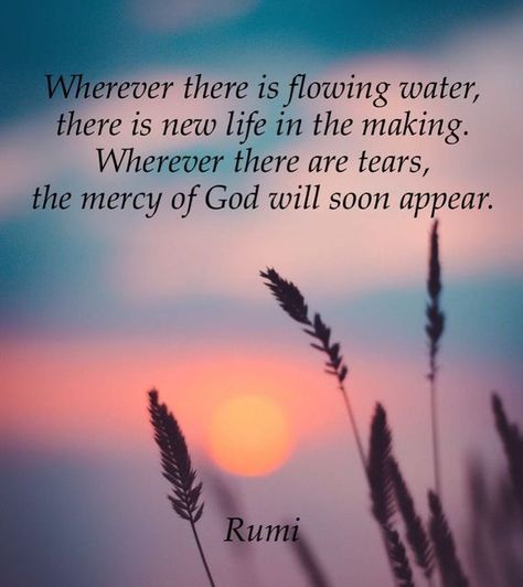 ‎Rumi مولانا‎ on Instagram‎: "When God wants to help us (out of our distress), He turns our thoughts toward humble supplication. Oh, joy to the eye that weeps for His sake! Every sorrow eventually will end in laughter; the one who sees the end is a blessed servant indeed. Wherever there is flowing water, there is new life in the making. Wherever there are tears, the mercy of God will soon appear. Jalaluddin Rumi Masnavi 1 (817-820) ‎چون خدا خواهد که‌‌مان یاری کند ** میل ما را جانب زاری کند ‎ Mercy Of God, Tears Quotes, Forty Rules Of Love, July Quotes, Jalaluddin Rumi, Oh Joy, Sufi Quotes, Flowing Water, Rumi Quotes