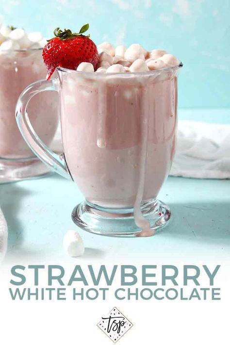 Strawberry Hot Chocolate, Pink Hot Chocolate, Hot Drinks Recipes, Vegan White Chocolate, Cocoa Recipes, White Hot Chocolate, Hot Chocolate Marshmallows, Hot Chocolate Bars, Winter Drinks