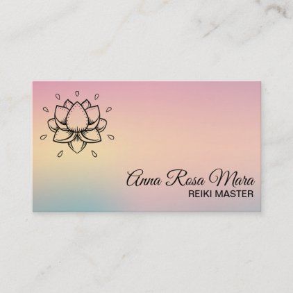 Yoga Reiki Energy Healer Lotus Lily Massage Business Card Reiki Business Cards, Life Coach Business Cards, Kundalini Reiki, Tarot Business, Reiki Business, Essential Oils Business, Massage Business, Lily Lotus, Pastel Gradient