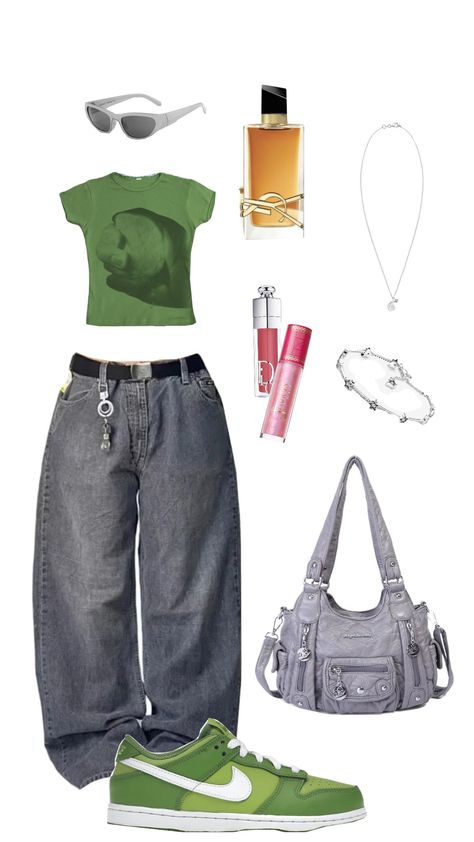 #grey #green #aesthetic #outfit #love 🧩🦭 Olive Green Fashion Aesthetic, Grey Green Aesthetic, Green Streetwear Outfit, Green Outfits Aesthetic, Green Aesthetic Outfit, Vintage Y2k Outfits, Green Outfit Aesthetic, Fairycore Outfit, Green Preppy