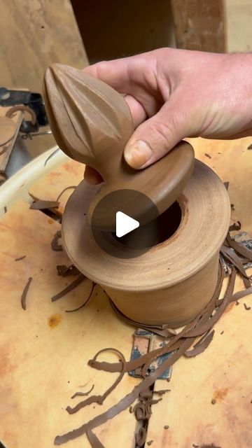 Jeremy on Instagram: "Carving the citrus reamer/ juicer handle end of the pestle part of the mortar and pestles.   #wildclay #localclay #clay #clayistheway #pottery #ceramic #ceramics #studiopottery #studiopotter #potter #wheelwork #wheelthrown #wheelthrownpottery #wheelthrownceramics #mortarandpestle #citrusreamer #citrusjuicer #juicer #kitchengoods #kitchentools #kitchenessentials #handmade #handcrafted #artisan #artisanmade #artisanpottery #clayprocess #ceramicprocess #potteryprocess #process" Ceramic Juicer Handmade, Citrus Reamer, Barn Crafts, Wheel Thrown Ceramics, Artisan Pottery, Citrus Juicer, Ceramic Boxes, Wheel Thrown Pottery, Ceramics Projects