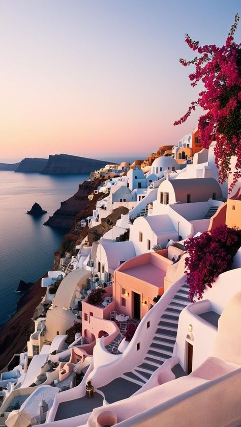 This stunning digital artwork captures the iconic cliffside village of Oia, Santorini, during a peaceful sunset. Whitewashed Cycladic homes, pastel-hued villas, and vibrant bougainvillea cascade along the hillside, overlooking the deep blue Aegean Sea. A perfect piece of wall art for travel lovers, Mediterranean decor enthusiasts, or anyone looking to bring a touch of Greek island charm into their home. Cliffside Village, Peaceful Sunset, Oia Santorini, Mediterranean Decor, Aegean Sea, Bougainvillea, Greek Island, Travel Lover, White Wash