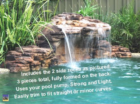 Pool Waterfall Diy, Pool Rock Waterfall, Grotto Waterfall, Swimming Pool Fountains, Swimming Pool Waterfall, Pool Ideas On A Budget, Florida Pool, Rock Fountain, Pool Kits