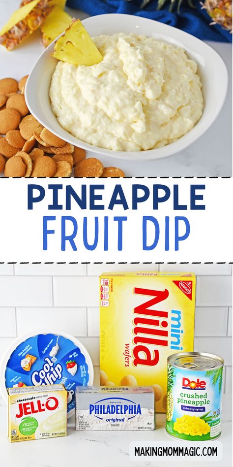 This easy pineapple dip recipe makes a delicious dessert dip for Summer. A great dip for cookies, and fruit, or to eat by the spoonful, if you ask us! Camping Dips Recipes, Pineapple Fluff Recipe Cream Cheese, Pineapple Fruit Dip, Pineapple Cream Cheese Spread, Dip For Cookies, Cool Whip Dip, Pina Colada Dip, Pineapple Dip Recipe, Pineapple Cheeseball Recipes