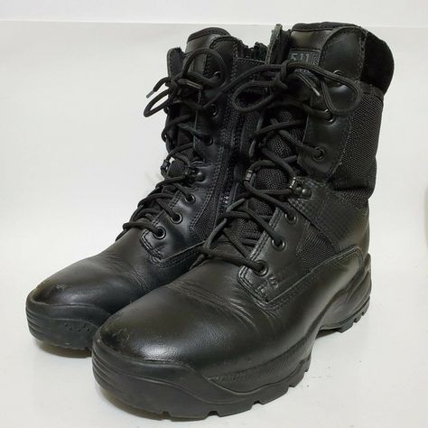 5.11 Tactical Womens 9.5 ATAC 8" Black Side Zip Leather Lace Up Military Boots Shoes Apocalypse, Apocalypse Boots, Apocalypse Shoes, Minecraft Apocalypse, Black Tactical Boots, Black Army Boots, Character Help, Army Combat Boots, Black Military Boots