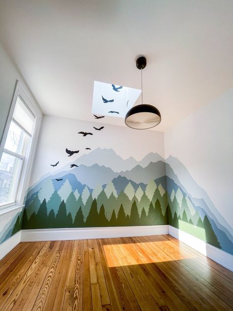 Mountain Mural for a Nursery — Maggie Antalek Colors Bedroom, Mountain Wall Mural, Mountain Mural, Mountain Nursery, Forest Mural, Ceiling Murals, Forest Wall Mural, Nursery Mural, Nursery Room Design